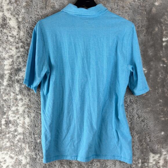 Lands End Sz M Striped 1/4 Zip Polo Top Blue Short Sleeve Casual Collar Stretch - Picture 3 of 8